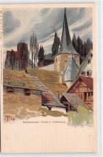 Neckarsteinach, Lithographie. Kirche Vorderburg ungelaufen um 1900 Gute Erhaltung.