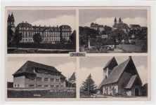Grüssau / Krzeszów - Kreis Landeshut / Kamienna Góra mit Schule, Evangelischer Kirche und zwei verschiedene Ansichten vom Kloster ungelaufen Gute Erhaltung.