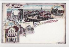 Friedrichstadt, Lithographie mit Hotel Stadt Hamburg. ungelaufen handschriftliches Datum von 1904. Oxydationsspuren an den Rändern und leicht beschnitten, sonst gut erhalten