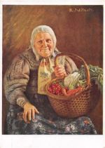 Künstlerkarte R. Nitsch / Volkstrachten. Schlesierin Obst und Gemüsekorb aus der Neißer Gegend ungelaufen Rückseite leicht stockfleckig, sonst gut erhalten