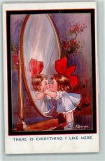 Kind Küsse Spiegelbild AK Spurgin, F. 1918
