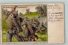 Nun wollen wir sie verdreschen AK Propaganda WK I 1915 Gebrauchsspuren