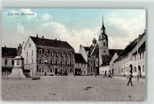 04425 O7127 Taucha b Leipzig Foto AK Marktplatz Denkmal Fuhrwerk