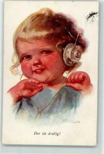 Kind mit Radio Kopfhörer - Der ist drollig AK Fialkowska, W. 1925