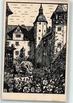 96337 W8642 Lauenstein , Oberfr Künstlerkarte Innerer Burghof