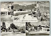 83224 W8217 Grassau , Chiemgau - Winter Dorfstraße Ortskirche Blick gegen Hochplatte