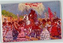 Romeria del Rocio sign. M. Bertuchi Motiv Spanien Künstlerkarte