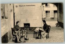 Flämische Spitzenarbeiterinnen Spinnrad Motiv Belgien 1921