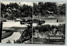 37699 W3476 Fürstenberg , Weser - Pferdebronzeplastik v. Prof. Hußmann Entenhaus
