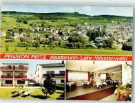 65620 W6251 Waldbrunn Westerwald Foto AK Pension Reitz Gastraum Liegewiese Garten