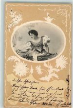 Jugendstil Junge Frau Passepartout Prägedruck