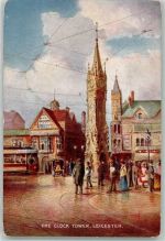Leicester Künstlerkarte Straßenbahn The Clock Tower sign. A.Bennet