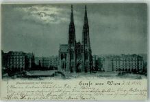 1090 Wien 9. Bezirk, Alsergrund 1897 Mondschein Maximilianplatz mit Votivkirche