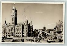 Helsingborg Hälsingborg 1938 Foto AK Rathaus Denkmal LKW Auto Oldtimer Omnibus Straßenbahn