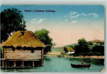 Feldpost WK I 3. Inf.Div. Polnisches Dorf ruderboot Motiv Polen 1916 Gebrauchsspuren