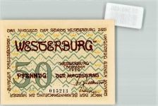 56457 W5438 Westerburg , Westerw Notgeldschein 50 Pfennig Notgeld 1920 Hallenkirche Wappen Turm