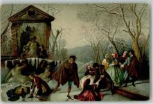 Mittelalter Stengel 29466 Gemälde Nicolas Lancret Winter Schlittschuh Künstlerkarte
