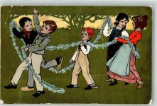 Kinder Vergissmeinnichtgirlande Zieher, Ottmar Lithographie Holzschuh Gebrauchsspuren