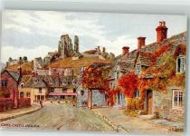 Swanage 1956 Künstlerkarte sign. A.R.Q. Schloss Corfe Castle Warham