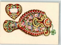 Verlag J.V.W. Kunstkarte Nr. 44 Fisch und Herz Lebkuchen Künstlerkarte