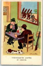 Humor Jagd Jäger Hasen schauen zu Interessante partita di caccia Kartenspiel Künstlerkarte