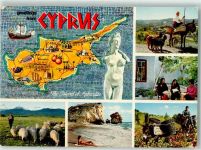 Paphos - Esel Tracht Landkarte Zypern Ort lt. Stempel