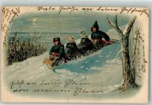 Winter Schlitten Mondschein Lithographie Hoffmann´s Stärke 1908 Gebrauchsspuren