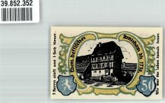 99830 O5908 Treffurt 1921 Notgeldschein 50 Pfg. Ehem. hessisches Amtshaus bis 1736