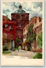 W6900 Heidelberg , Neckar Schlosstor Mutter, K. Lithographie / Künstlerkarte