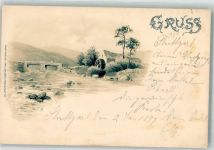 Brücke sign. MM Mühle 1899 Lithographie / Künstlerkarte