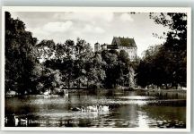 89257 W7918 Illertissen Foto AK Weiher mit Schloss Schwäne