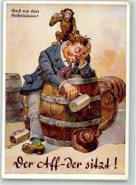 W8000 München Affe Trinker Humor Bierkrug Spruch Verlag Lengauer Nr.2103 Hofbräuhaus