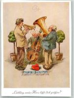 sign. Geilfus H. Musiker Cello Tuba Trompete Emil Köhn Kunstverlag 2308 Musik Künstlerkarte