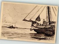 26721 W2970 Emden , Ostfriesland Radierung Fischerboot Dampfschiff