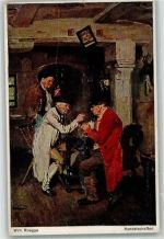 sign. Roegge, Wilhelm Ältere Männer beim Verhandeln im Gasthaus Münchener Kunst-Ausstellung 392 Kunstgeschichte München Gebrauchsspuren