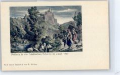 91344 W8551 Wiesenttal , Fränk Schweiz - Burgruine Neideck nach Stahlstich (Richter), 1839