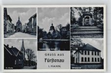 49584 W4557 Fürstenau b Bramsche, Hase - Teilansichten: Ev. Kirche, Schule, Ehrenmal