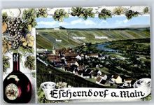 97332 W8712 Escherndorf - Weinflasche, Weintraben, Kirche