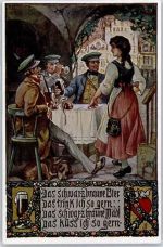 Volkslied Nr. 6 Das schwarzbraune Bier Künstler sign. Künstlerkarte