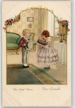 Die fünf Sinne: Der Geruch Blumen Poesie sign. Ebner, Pauli Künstlerkarte