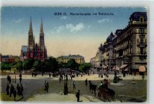 1090 Wien 9. Bezirk, Alsergrund Lithographie Maximilianplatz mit Votivkirche Straßenbahn