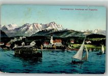 82402 W8124 Seeshaupt 1912 Foto AK Kirche Dampfschiff Segelboot