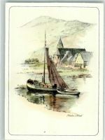 56254 W5401 Müden Mosel Künstlerkarte Kirche Frachtschiff