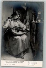 sign. Delachaux, Leon Leiermädchen Salon de 1913 Harfe Künstlerkarte