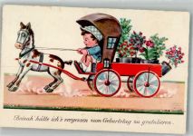 Geburtstag Pferdekutsche Wills, J. Künstlerkarte