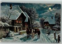 Winter Pferde Mondschein Marke Egemes Serie 42 Nr. 5 Tiergespann