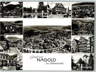 72202 W7270 Nagold Foto AK Rathausbrunnen Remigluskirche Turmstraße Am Hotel Post