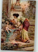 Amor gibt der jungen Dame Liebesäpfel Zatzka, H. Künstlerkarte