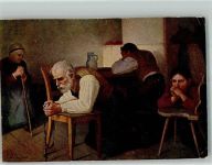 Bauernfamilie beim Abendgebet Künstlerkarte Karte stark beschnitten Walch, Th. Gebrauchsspuren