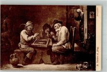 Brettspiel sign. David Teniers der Jüngere Würfeln Künstlerkarte